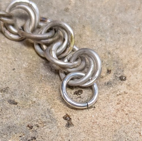 Judy Larson's Double Link Chain - , Chain Maille Jewelry, Making Chain, Chain Making , Butane Torch, Soldering, Solder, Chain Maille, chain mail, chainmaille, chainmail, , Arrange rings behind it to support the seam.